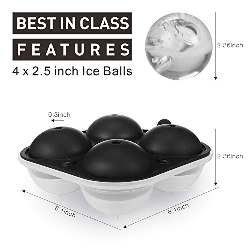 Adoric Large Sphere Mold Silicone Ice Cube Trays for Whisky 2.5 Inch Ice Ball Mold Sphere Round Ice Ball Maker, Black