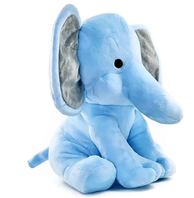 Image of SARO Elephant Sitting Plush Soft Toy Cute Kids Animal Home Decor Boys /Girls (Blue, 30 cm) | (Blue Elephant)