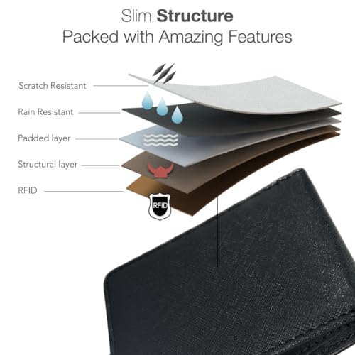 RFID Blocking Full Size Bifold Wallet with 8 Card Slots, 1 Key Pocket, Cash Divider, and Large ID window, Come with ECO-friendly Gift Box (Vegan Leather, Black)2