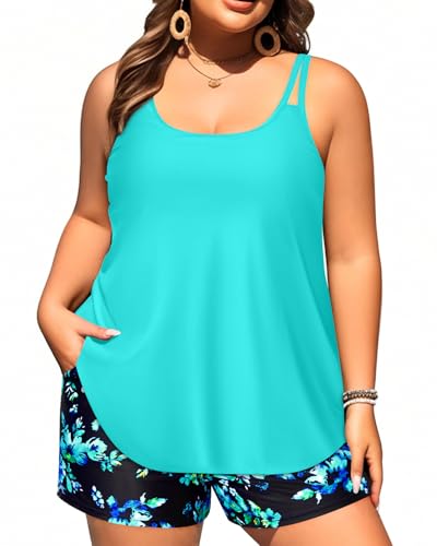 Image of Tempt Me Plus Size Tankini Swimsuits - Women Two Piece Tankini Top with Shorts Flowy Swimsuit 2025 Bathing Suits
