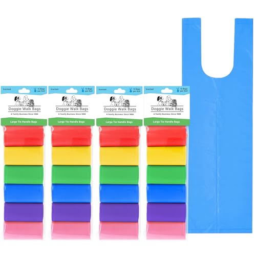 Image of Large Dog Waste Bags on a Roll with Easy Tie Handles, Extra Thick and Strong Dog Poop Bags, 288 Count, Scented, Rainbow