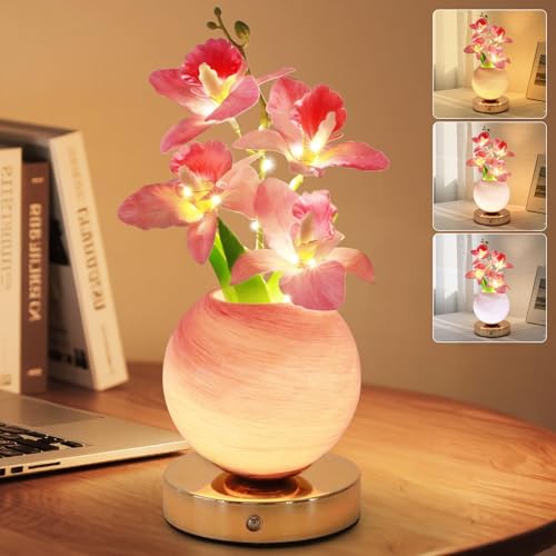 BVI BOOMERVIVI Lampada da tavolo a forma di tulipano, ricaricabile, senza fili, dimmerabile, con tulipano artificiale, lampada da scrivania a LED, da comodino, regalo romantico per ragazze, donne