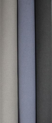 Image of KCS 3 pc of 15 inch x 18 inch(38cmx45cm) 18 Count Cross Stitch Cotton Aida Cloth Needlework Rolled Fabric Box,18CT,Pearl Grey +Light Steel Grey+Dark Grey