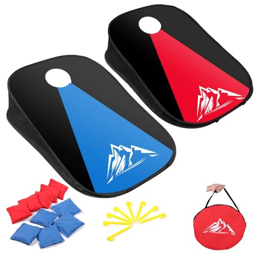 OBOVO 2-in-1 Collapsible Cornhole Säckchen Portable Cornhole Spiel Outdoor mit PVC gerahmt 10 Bohnensäcke und Tragetasche für Kinder Hinterhof Rasen Strand Camping Spiel Wurfspiel Set