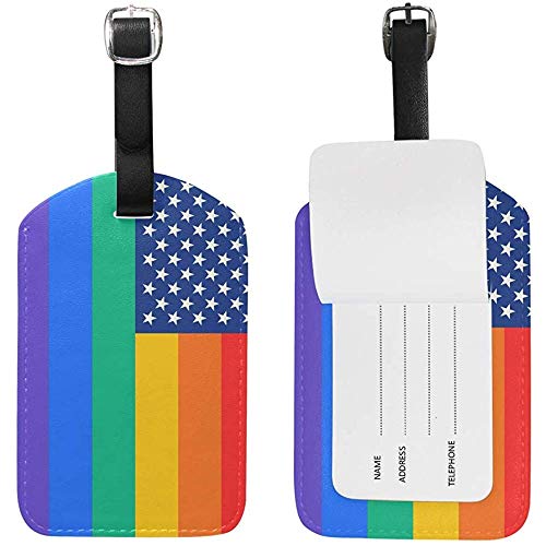 Preisvergleich Produktbild Carneg Regenbogen-Amerika-Flaggen-Leder-Reis... stellten lustige personifizierte PU-Taschen-Koffer-Aufkleber mit Bügel-Kabel-Identifikations-Karte EIN