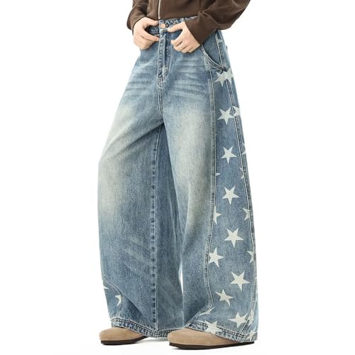 Barrel Jeans Men Stars Print Baggy Skater Denim Pants Y2K Streetwear High Waist Barrel Leg Bottoms Loose Fit Washed Relaxed2