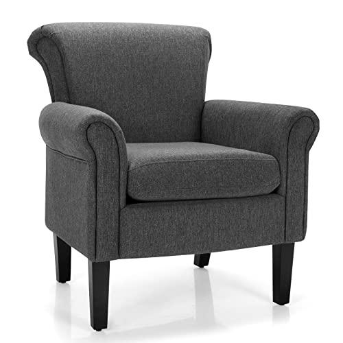 Giantex Modern Fabric Accent Chair, Comfy Living Room Chair W/Adjustable Foot Pads, Overstuffed Backrest, Single Sofa Leisure Chair W/Soft Cushion, Bedroom Chair For Reading, Nursery, Gray #TOP16