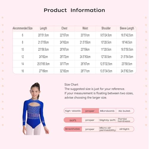 Xroufi Gymnastics Leotard for Girls Sparkle Diamond Long Sleeve Dance Bodysuit Biketard Training Practice Outfit Burgundy 12 — view 5