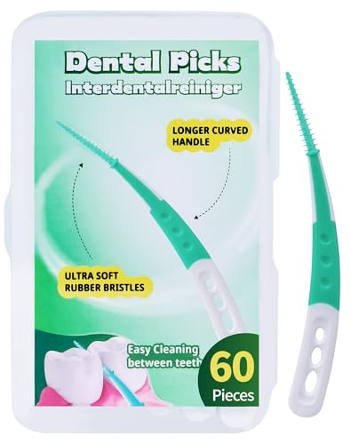Cepillos interdentales 60x palillos interdental de Goma Punta de Goma Forma Curvada Suave y Flexible Soft Toothpick Palillo de Dientes para un fácil acceso a espacios interdentales de difícil acceso