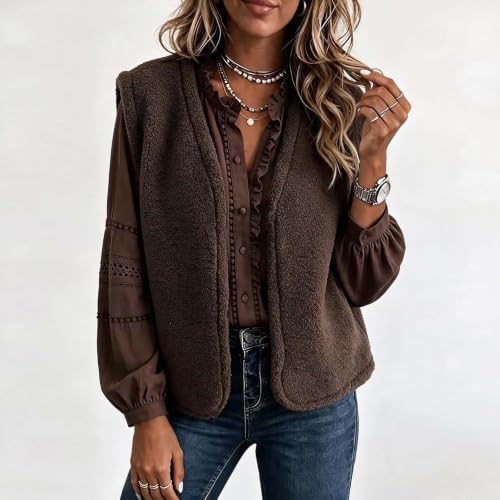 Womens Sherpa Fleece Vest Open Front Short Boxy Casual Winter Layering Top - image 2