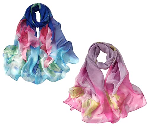 Acotavie 2 Pcs Scarfs for Women Lightweight Scarves Fashion Floral Print Shawls Holiday Gifts Scarf, Set 26, One size