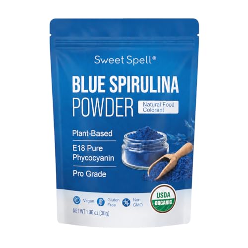 Sweet Spell USDA Organic Blue Spirulina Powder - 1 oz (30 Servings) Natural Blue Food Coloring for Smoothies Baking & Drinks - Vegan Superfood