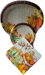 Thanksgiving Floral Paper Plate, with Beautiful Pumpkin and Leafs, 40 Serving Set Includes Oval Dinner Plates, 40 Dessert Plate and 40 Napkins.