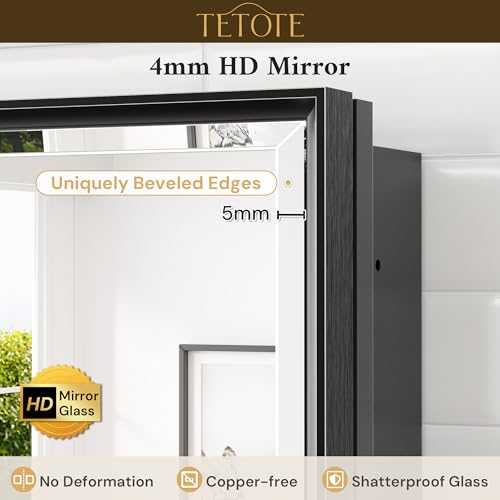 TETOTE 24" x 30" Medicine Cabinet Mirror Fully Assembled Black Bathroom Mirror with Storage Adjustable Shelves Tempered Beveled Mirror, Surface Wall-Mounted or Recessed by TETOTE - Used condition - Image 6