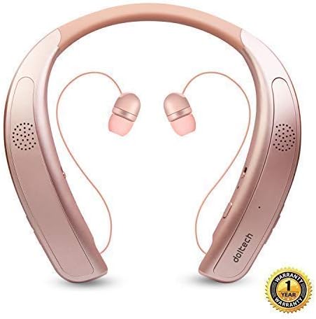 Bluetooth Headphones Speaker 2 in 1,DolTech Wireless Headphones Neckband Wearable Speaker Retractable Earbuds 3D Stereo Sound Sweatproof Headset with Mic