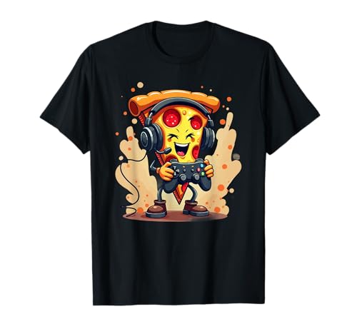 Pizza Gamer avec Manette et Casque pour Fans de Jeux T-Shirt