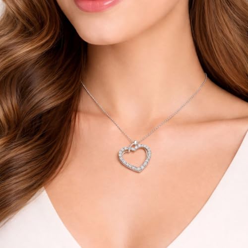 Image of Nilu's Collection Rose Gold & Silver Plated Heart Pendant with American Diamond - Elegant Pendant for Girls - Ideal Gift for Valentine's /Birthday /Dates