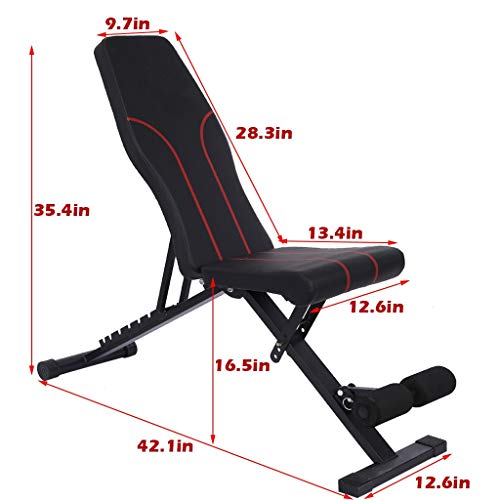 Adjustable Weight Bench, Foldable Workout Bench, Sit Up Incline Abs Bench Flat Fly Strength Training Bench, Training Utility Bench for Full Body Workout (Black)