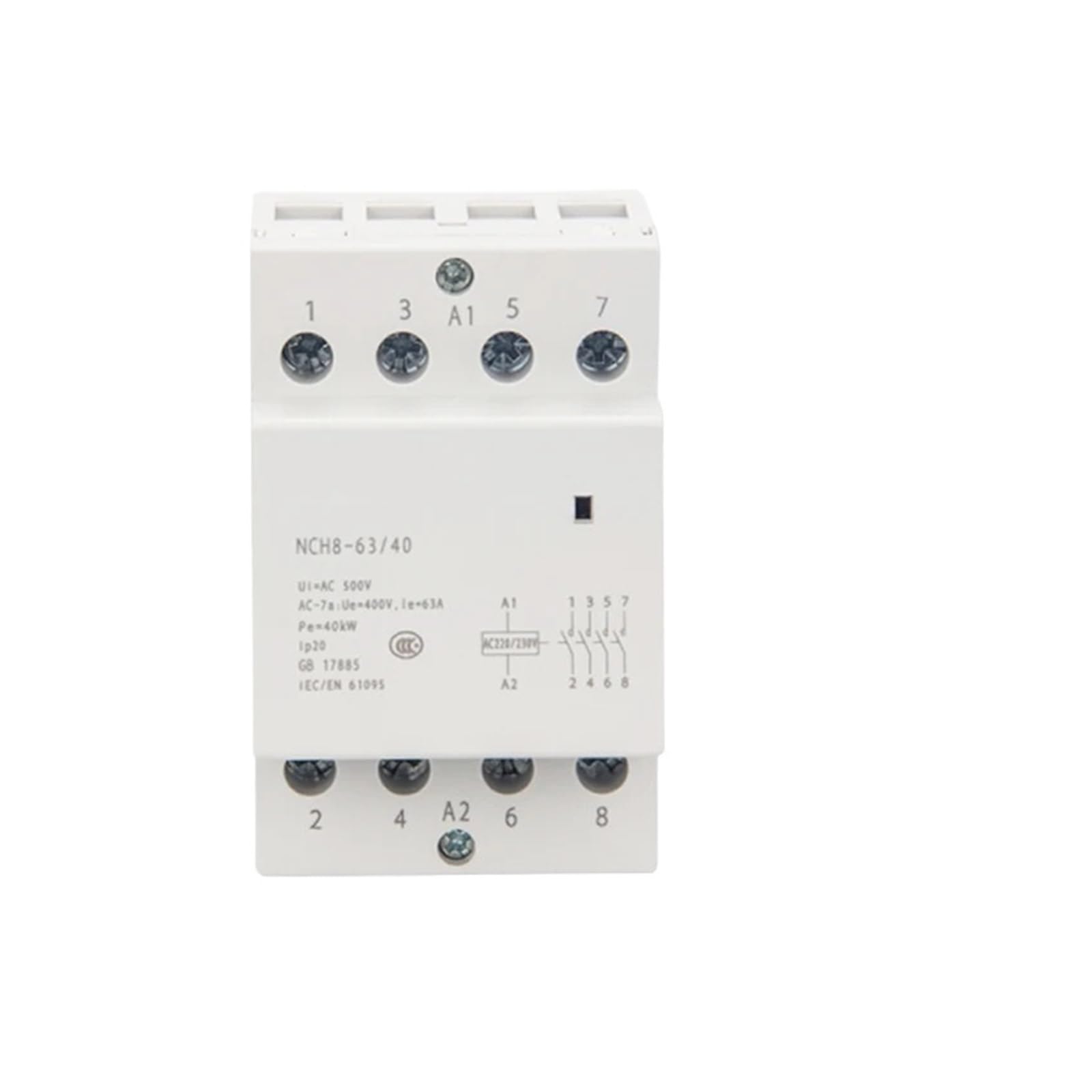 PWQBABJWL NCH8 Three-Phase Rail Type Household AC contactor 220V 500V~ 40A/63A 4NO/2NO2NC contactor