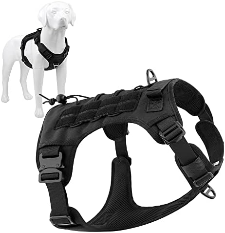 Plutus Pet Tactical Dog Harness, All Metal Buckles, No Pull Service Dog Vest with Handle, Adjustable Military Dog Harness with Hook & Loop Panels, for Small Medium Large Dogs, Khaki, S