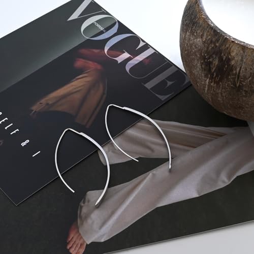 Long Pull Through Earrings Curve Earrings Sterling Silver Earrings for Women Minimalist Earrings Hypoallergenic Threader Earrings Silver Dangle Earrings for Women Trendy4