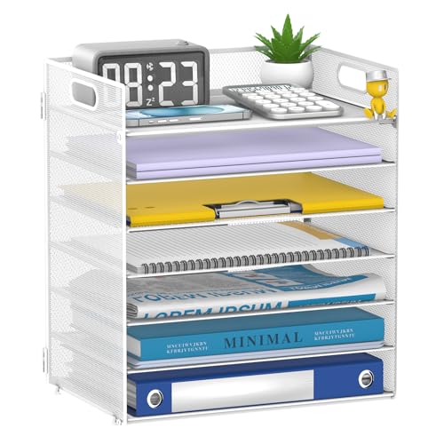 ReePlan 7 Tier Mesh Desk Organiser with Handles, White