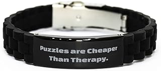 Puzzles Gifts for Men Women, Puzzles are Cheaper, Funny Puzzles Black Glidelock Clasp Bracelet, Engraved Bracelet from Friends,