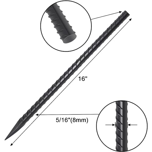 VVOKGO Rebar Stakes 16 Inches Ground Concrete Form Stakes (12pcs), Straight Metal Spikes Heavy Duty with Chisel Point End, 5/16" Diameter Steel Anchors for Fence, Concrete Timber, Garden Plants, Black