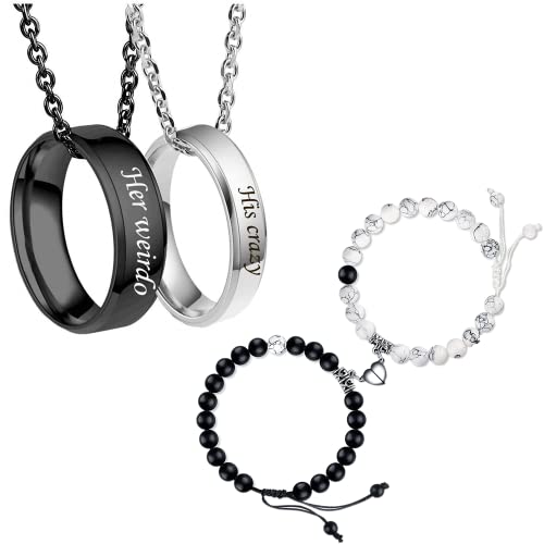 Jbniuay Pärchen Armbänder Magnetische Partnerarmbänder Partnerkette Geschenke - Edelstahl Partnerringe Halskette mit Gravur Freundschafts Couple Geschenke Set Cover