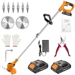 JYGMPRO Decespugliatore a Batteria, Tagliabordi a Batteria 21V con 2 Batterie 2.0Ah, Altezza e Angolazione Regolabili, Decespugliatore Per il Taglio di Giardini, Prati e Terreni