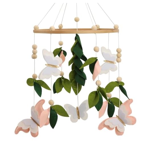 Flora & Ivy Butterfly Mobile for Crib - A Beautiful Butterfly Crib Mobile with Green Leaves, Pink, White and Gold Detail