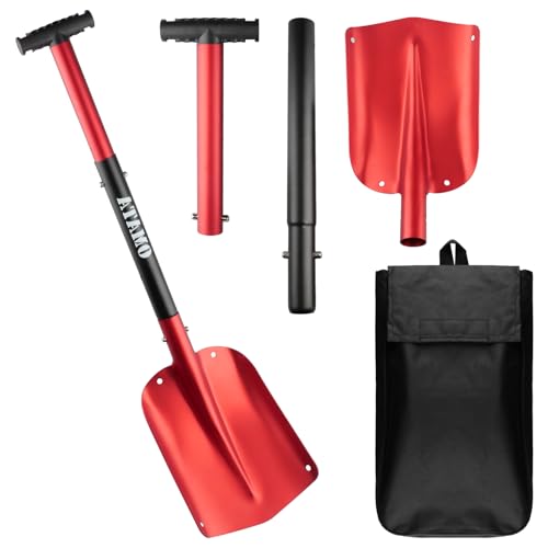 oupados Pala de nieve plegable de aluminio, pala extensible, pala de emergencia, bolsa de transporte, pala para avalanchas, con mango ajustable, máx. 80 cm, plegable, para jardinería, invierno, coche