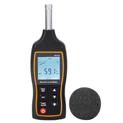 High Accuracy Handheld Digital Noise Meter, Sound Tier Reader for Industry, Wide Frequency Response 31.5Hz 8.5KHz, Sturdy Plastic Construction, Easy to Use with 3 x 1.5V AAA Batt