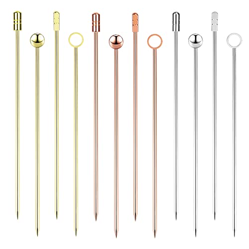 Jesustree Palillos de Cóctel Acero Inoxidable, 12pcs Brochetas de Fruta Barbacoa Reutilizables, Palillo de Diente para Sándwiche Aceituna Pastel Postre Eventos de Fiesta (4 Estilos)