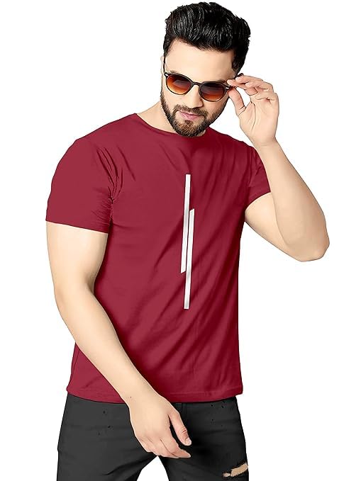 Image of Men T-Shirt, Half Sleeves, Round Neck, Polyester Material, 11 Line Theme, Light Weight, Comfortable T-Shirt for Men (Pack of 1)