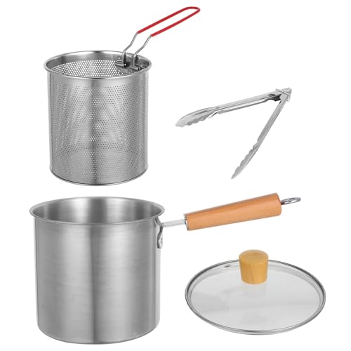 Sosoport Freidora de acero inoxidable de 3 l con cesta. Olla de un solo mango para cocinar alitas de pollo, mariscos y papas fritas.