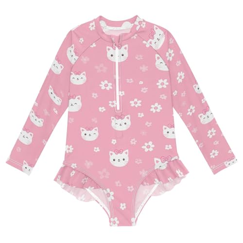 Swim Suit Long Sleeves 1 Piecing Cartoon Floral Daffodil Petal Peach White Surfing Swimsuits Toddler Bathing Suit 4T