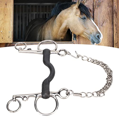 Pssopp Morso per Cavalli in Acciaio Inox, Filetto Equestre con Rivestimento in Gomma, Design Centrale Coperto, Accessori per Equitazione, 135mm