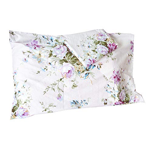 YIH 2 Piece 400 Thread Count 100% Cotton Pillow Cases Purple Floral, White Standard Size Pillow Shams, Soft & Silky Pillow Covers - Thumbnail 2