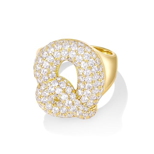 KissYan Bubble Initial Ring for Women, 14k Gold Plate Balloon Jumbo Letter Rings Open Adjustable Dainty Pave CZ Personalized Fashion Trendy Statement Jewelry Gift (Gold Q)