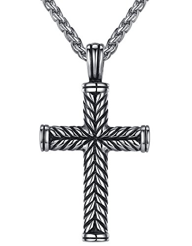 Aoiy Men's Stainless Steel Religious Large Cross Pendant Necklace, 24