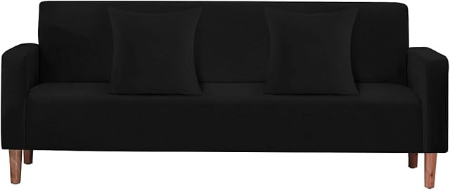 WedDecor Thick Velvet Sofa Cover 3 Seater Crushed Couch Slipcover, Super Stretch, Non-Slip Soft Plush Sofa Furniture Protector for Living Room, Machine Washable, Black, (195 x 230cm)