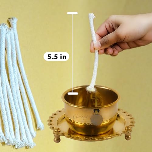 Image of Classyo Cotton Wicks for Pooja | Cotton Diya Batti for Puja | Wicks for Diya | Long Jyoti Batti (Pack of 10, 5.5 Inch)
