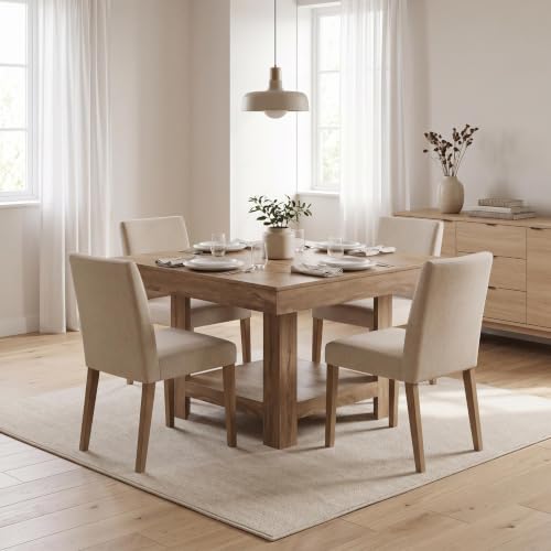Image of Garvee Square Dining Table for 4-6, 47.2 inch Kitchen Table with 2-Tier Storage Shelf, Modern Black Walnut Waterproof Dining Room Table, Heavy Duty 350Lbs Capacity with Anti-Wobble Triangle Legs