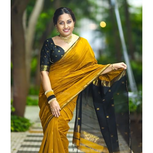 Image of Original Maheswari Cotton Silk Saree for Women | Kanjivaram Pure Silk Cotton Sari with Blouse | Zari Work | Tassels | Handloom Weave