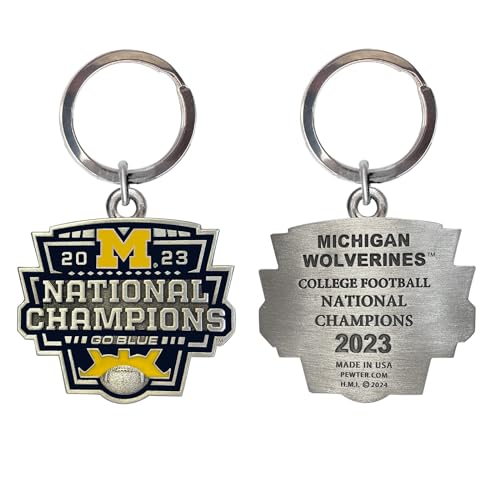 Heritage Pewter Michigan Wolverines 2023 CFP National Champions Keychain | Durable Key Holder | Intricately Crafted Metal Pewter Alma Mater Inlay, Small, Yellow