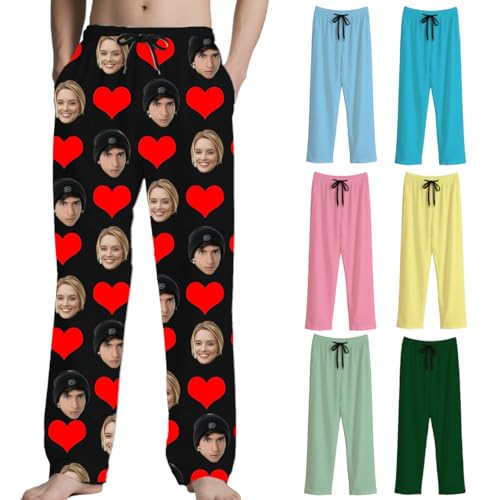 Pantalones de Pijama para Hombre Personalizado con imagen Pijama Hombre Invierno Personalizada con Foto de Cara Navidad Halloween Aniversarios Pijamas Regalos para Él Ella Pareja familiares amigos