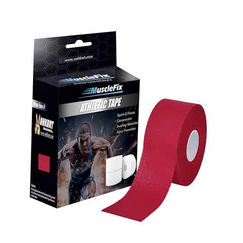 Image of Athletic Tape for Ankle, Wrist & Joint Protection, Easy-tear Breathable Soft Cotton Best Adhesive Medical Tape for Athletes & Trainers (Red, 2.5 cm * 13.7 m)