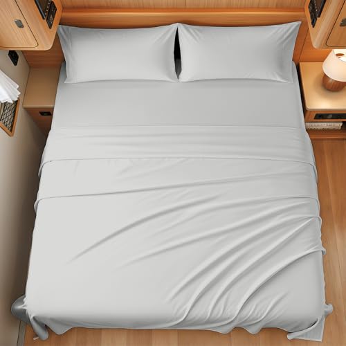 Image of SGI bedding 100% Egyptian Cotton Sheets RV King Size 600 Thread Count Sheets Set, Soft, Cooling, 15 inch Deep Pocket, Luxury Hotel Bedding, Breathable, Durable - Light Grey