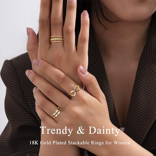 Chriscoco 12 Stück Verstellbar Ringe Set Edelstahl Ringe Frauen Vintage Edelstahlringe Boho Freundschaftsringe Stapelbare Damen Kinderringe Mädchen Ringe Gold Frauen